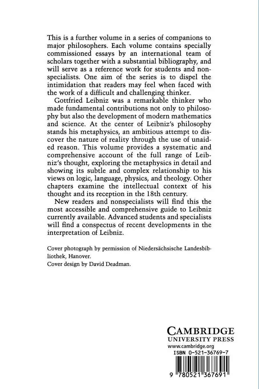Rückseite: 9780521367691 | The Cambridge Companion to Leibniz | Nicholas Jolley | Taschenbuch