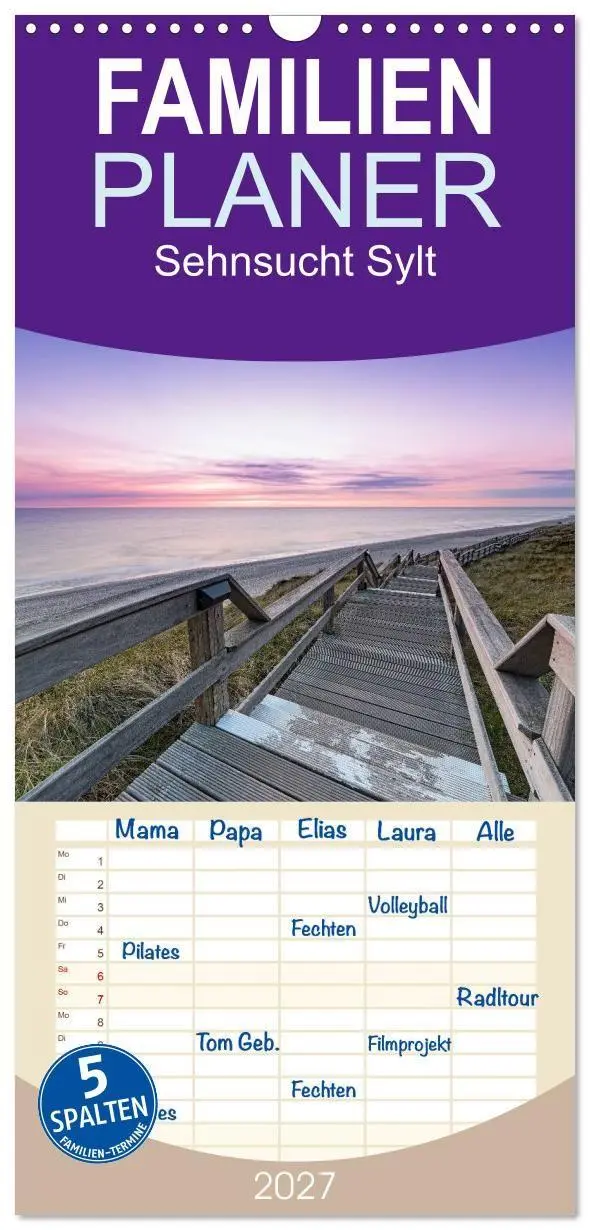 Cover: 9783594337691 | Familienplaner 2027 - Sehnsucht Sylt mit 5 Spalten (Wandkalender,...