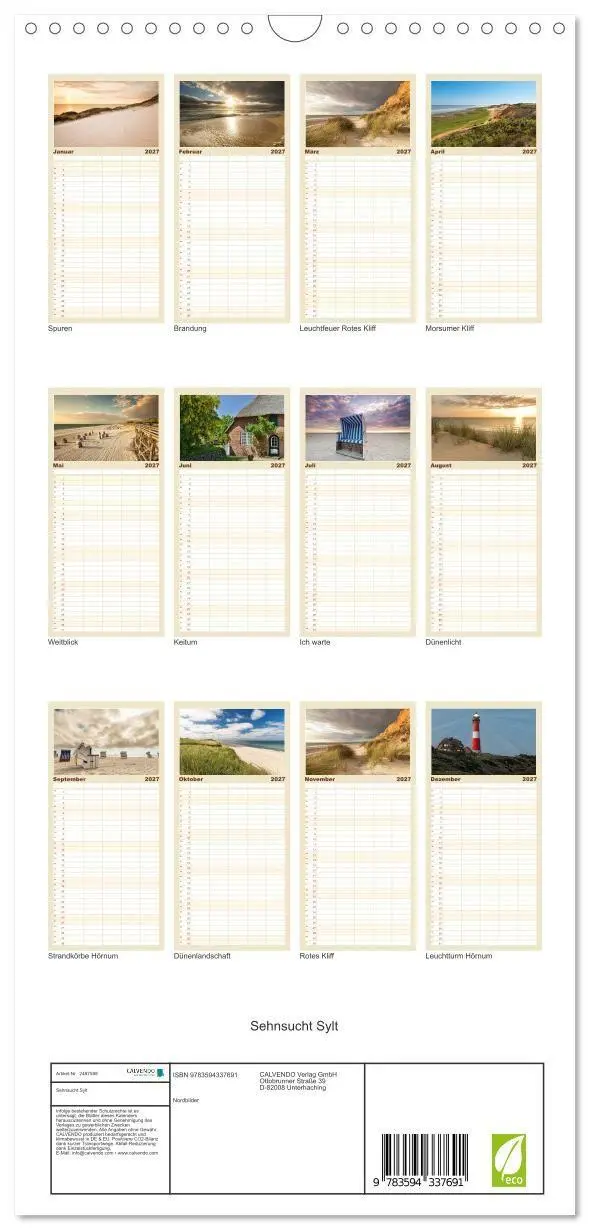 Bild: 9783594337691 | Familienplaner 2027 - Sehnsucht Sylt mit 5 Spalten (Wandkalender,...