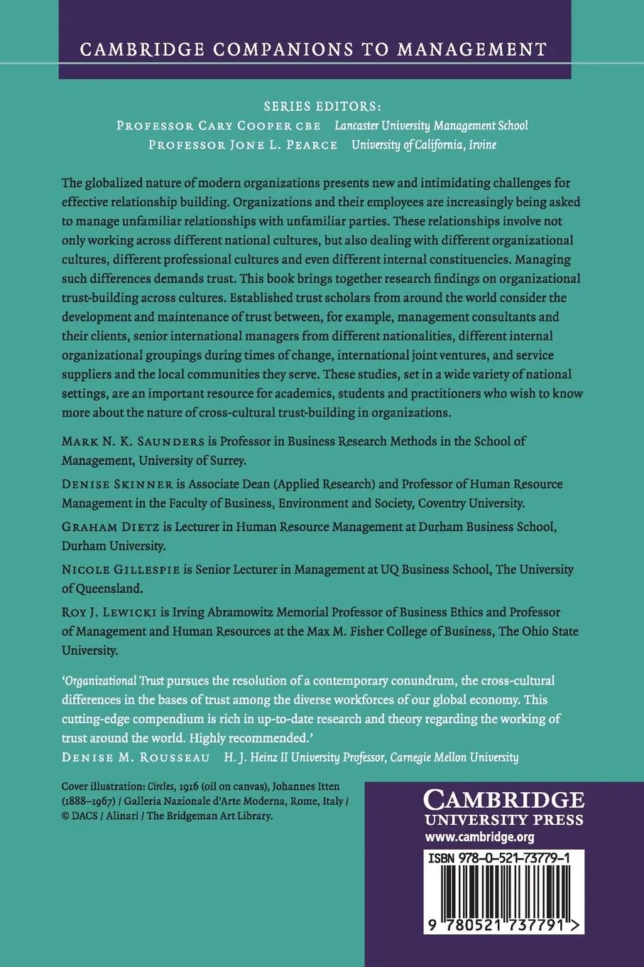 Rückseite: 9780521737791 | Organizational Trust | Mark N. K. Saunders (u. a.) | Taschenbuch