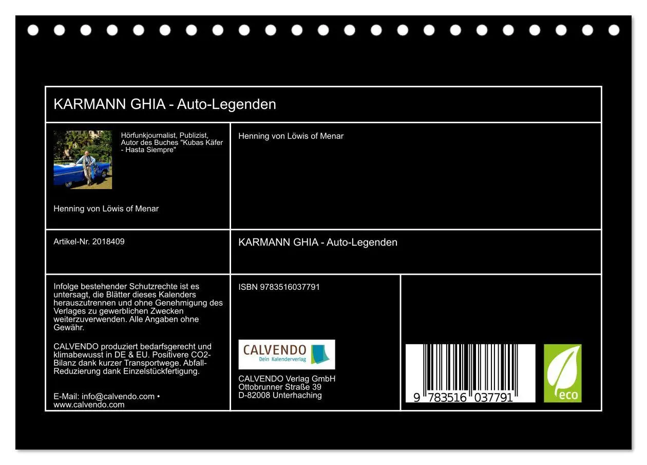 Bild: 9783516037791 | KARMANN GHIA - Auto-Legenden (Tischkalender 2026 DIN A5 quer),...