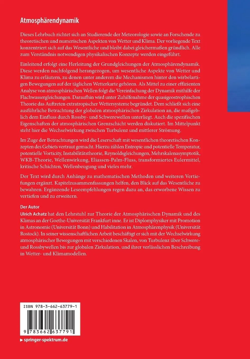 Rückseite: 9783662637791 | Atmosphärendynamik | Ulrich Achatz | Taschenbuch | Paperback | xv