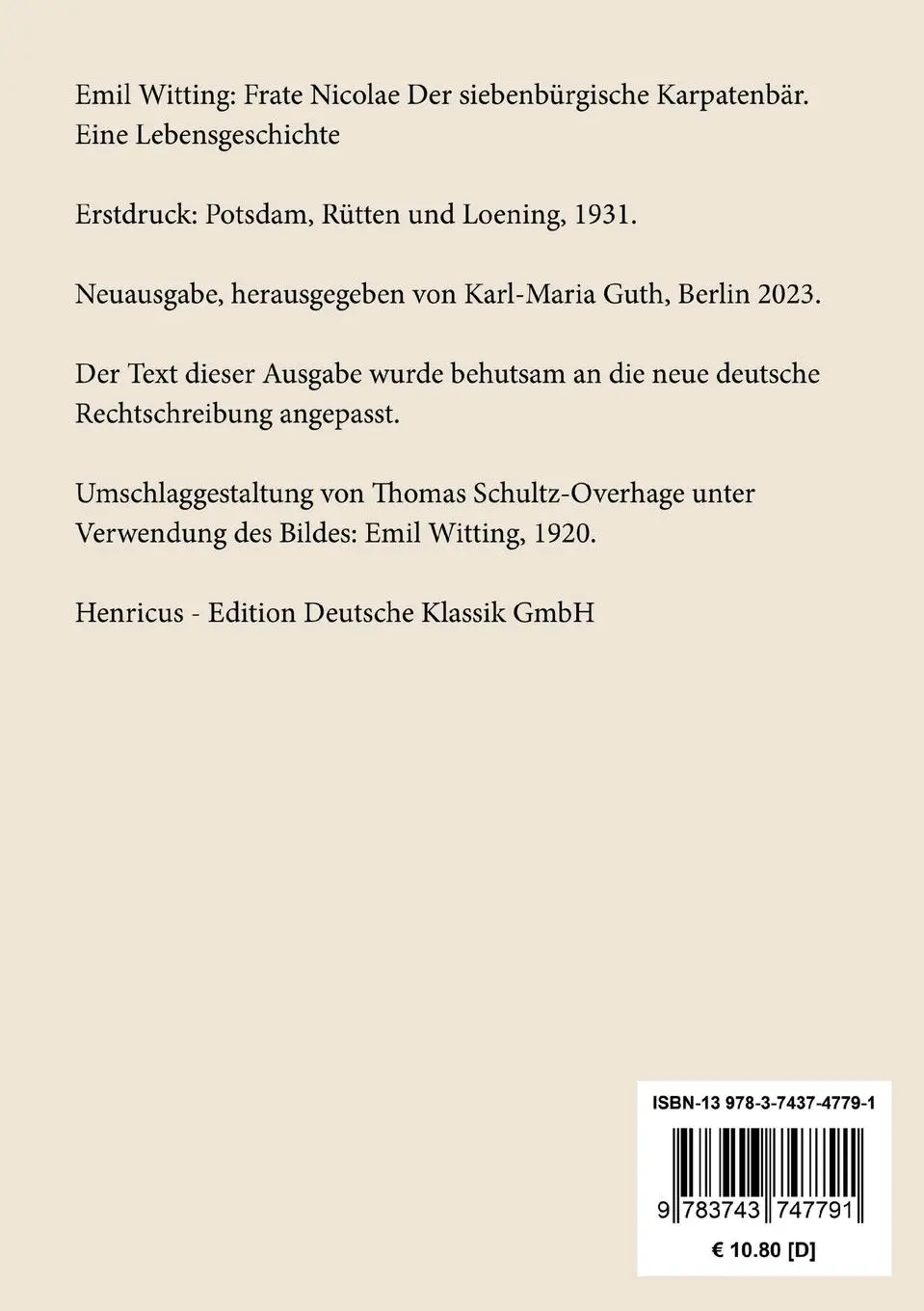 Rückseite: 9783743747791 | Frate Nicolae Der siebenbürgische Karpatenbär | Eine Lebensgeschichte
