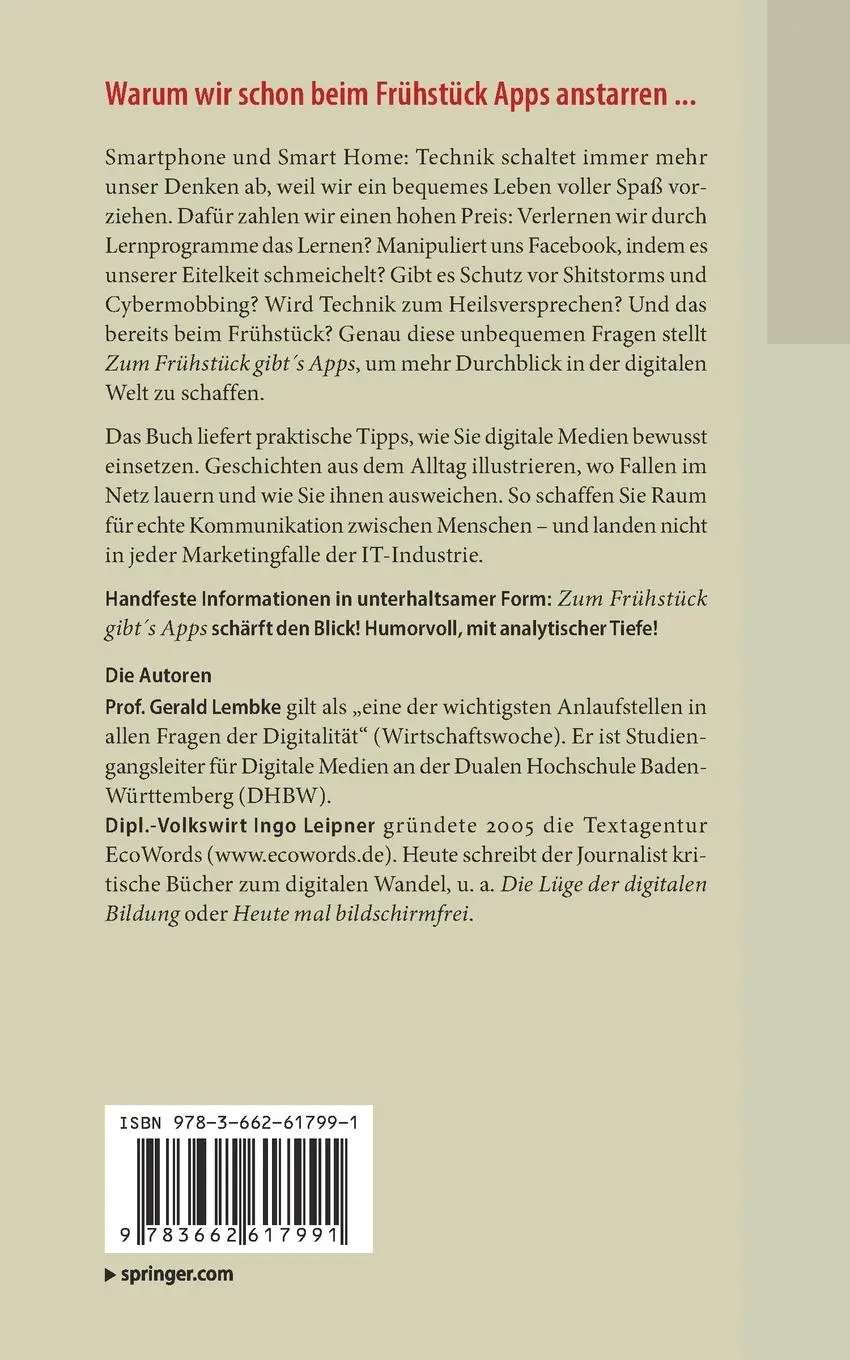Rückseite: 9783662617991 | Zum Frühstück gibt's Apps | Mehr Durchblick in der digitalen Welt