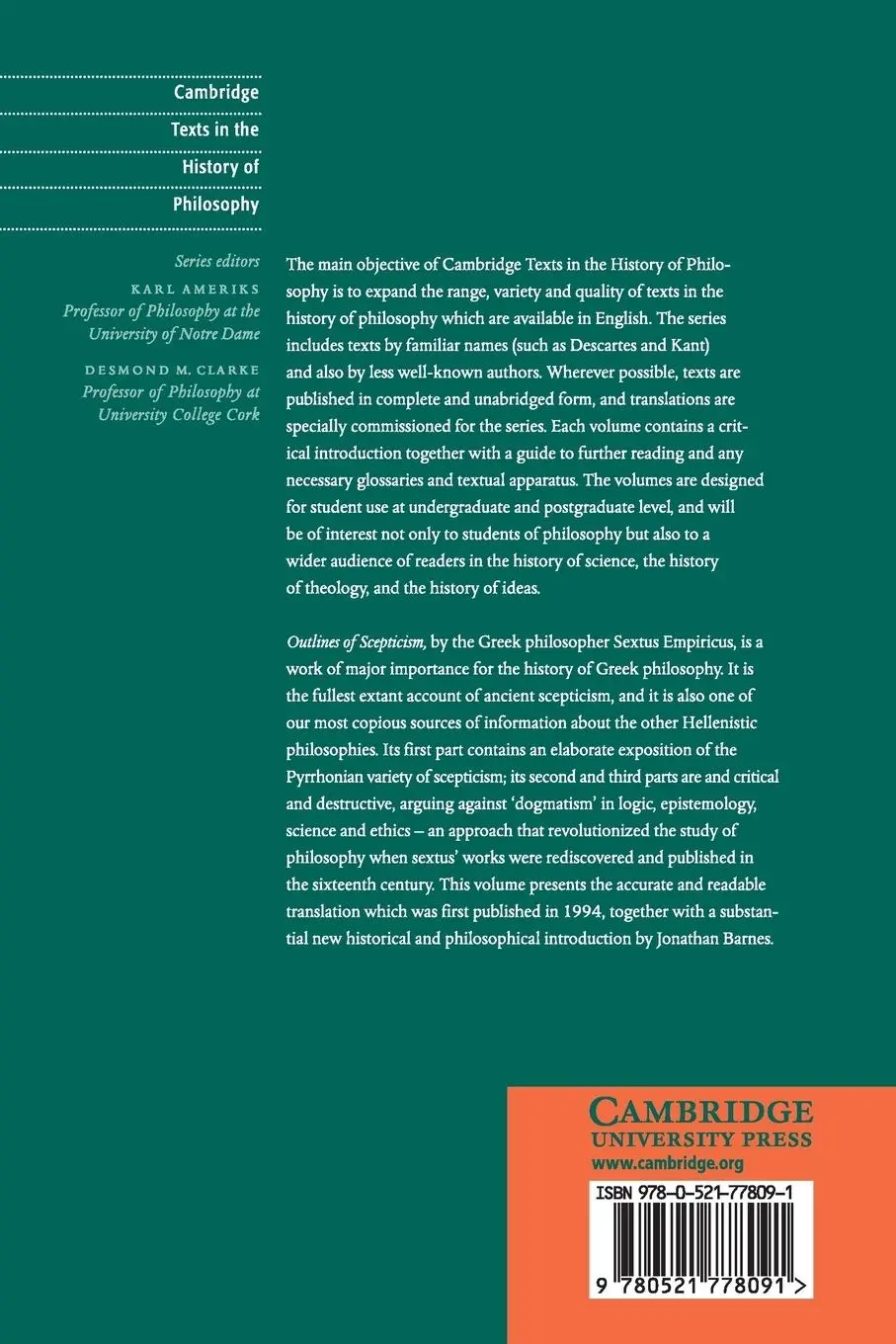 Rückseite: 9780521778091 | Sextus Empiricus | Outlines of Scepticism | Sextus Empiricus | Buch