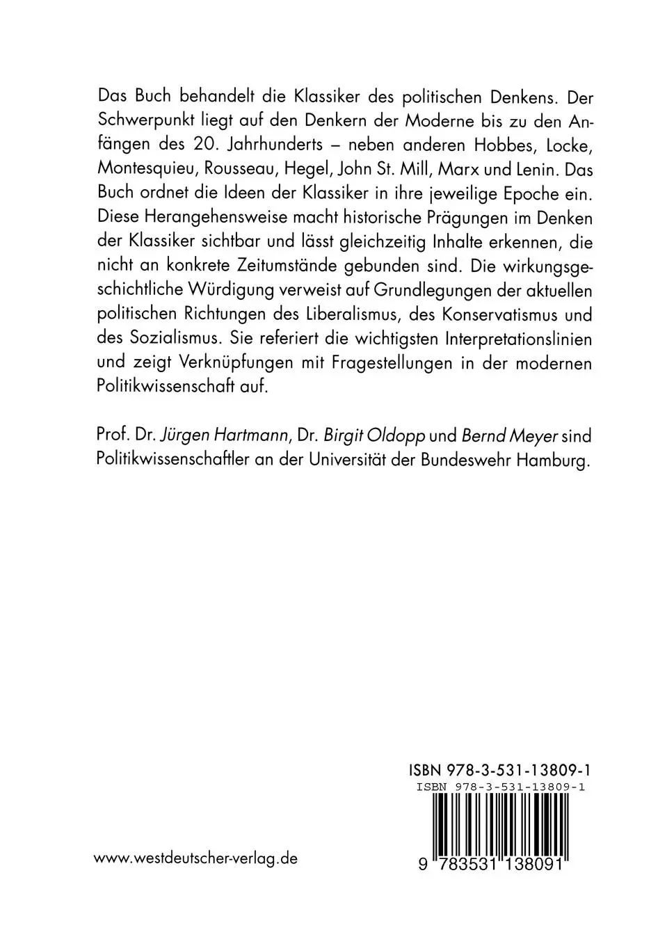 Rückseite: 9783531138091 | Geschichte der politischen Ideen | Jürgen Hartmann (u. a.) | Buch