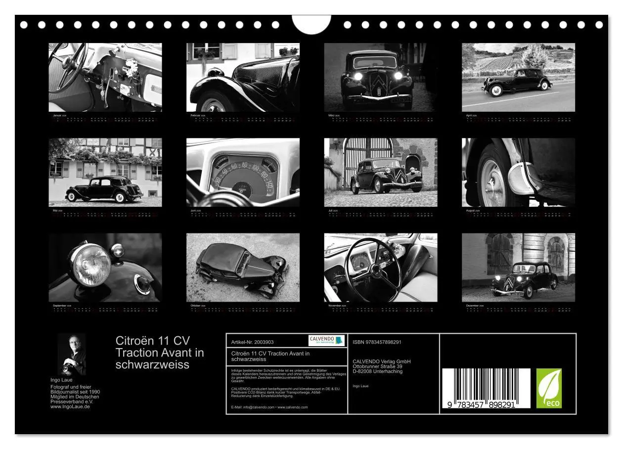 Bild: 9783457898291 | Citroën 11 CV Traction Avant in schwarzweiss (Wandkalender 2026 DIN...