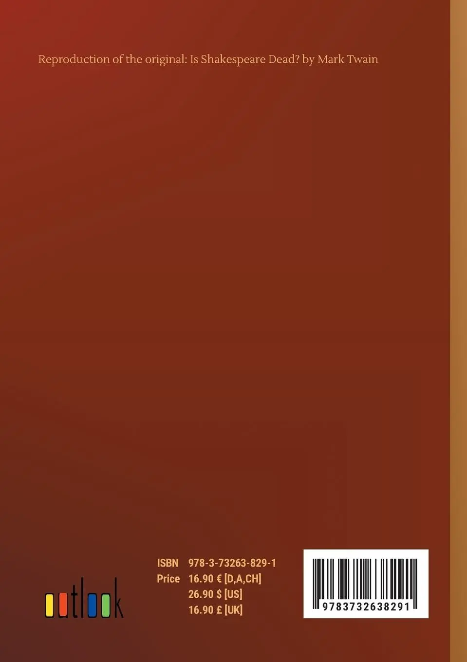 Rückseite: 9783732638291 | Is Shakespeare Dead? | Mark Twain | Taschenbuch | 68 S. | Englisch