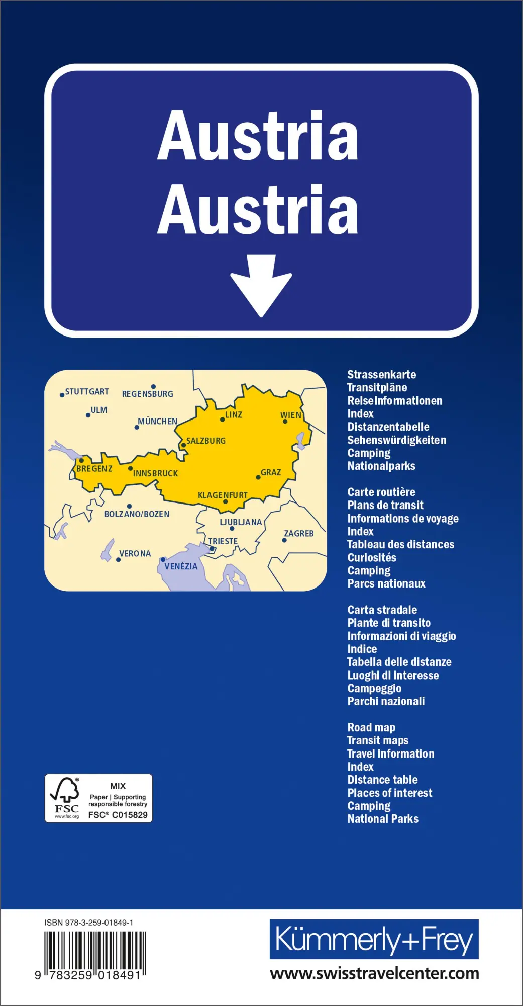 Rückseite: 9783259018491 | Kümmerly+Frey Strassenkarte Österreich 1:500.000 | AG | (Land-)Karte