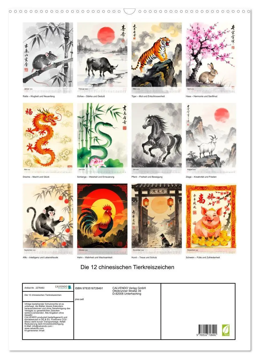Bild: 9783516728491 | Die 12 chinesischen Tierkreiszeichen (Wandkalender 2026 DIN A2...