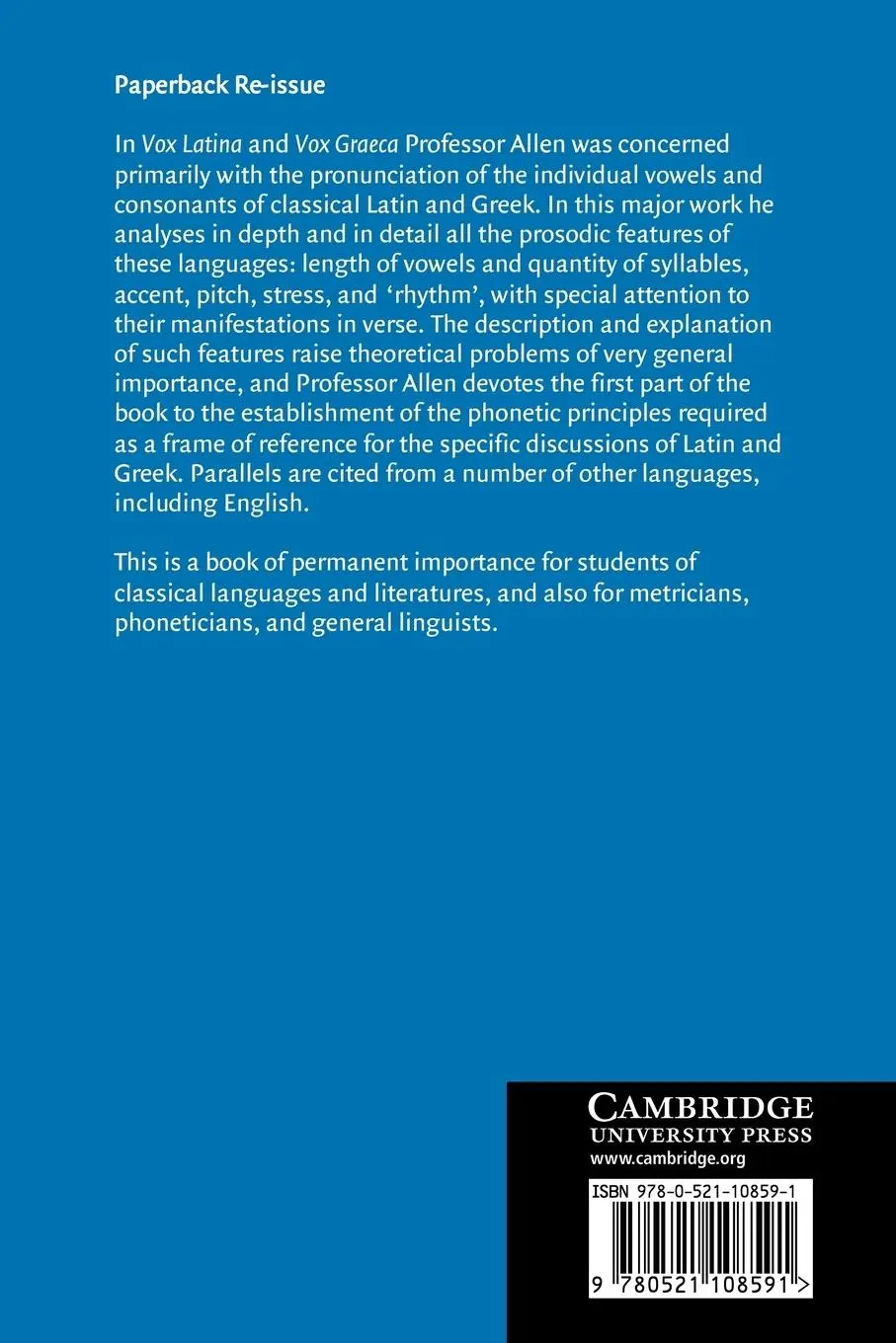 Rückseite: 9780521108591 | Accent and Rhythm | W. Sidney Allen (u. a.) | Taschenbuch | Englisch