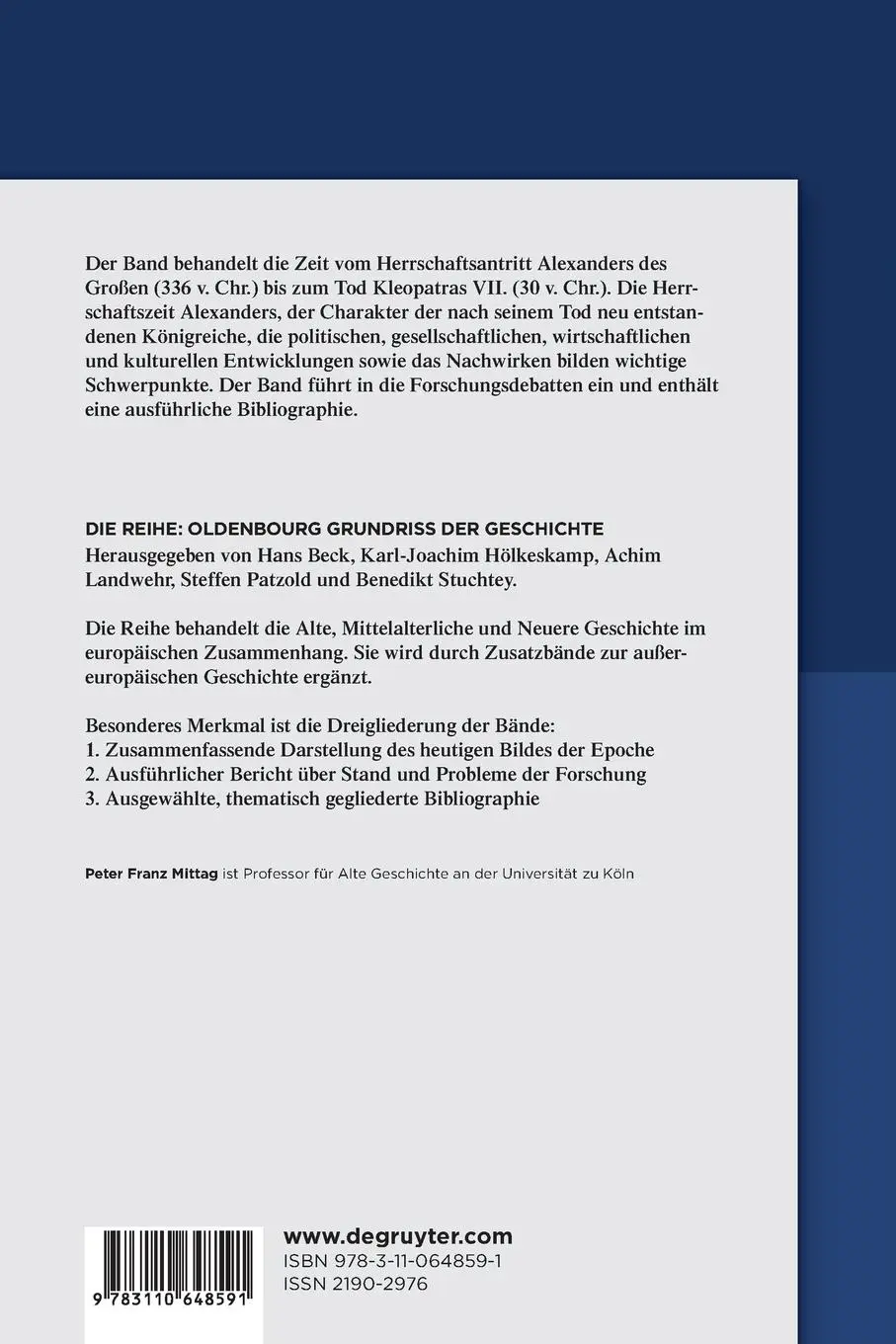 Rückseite: 9783110648591 | Geschichte des Hellenismus | Peter Franz Mittag | Taschenbuch | XIII