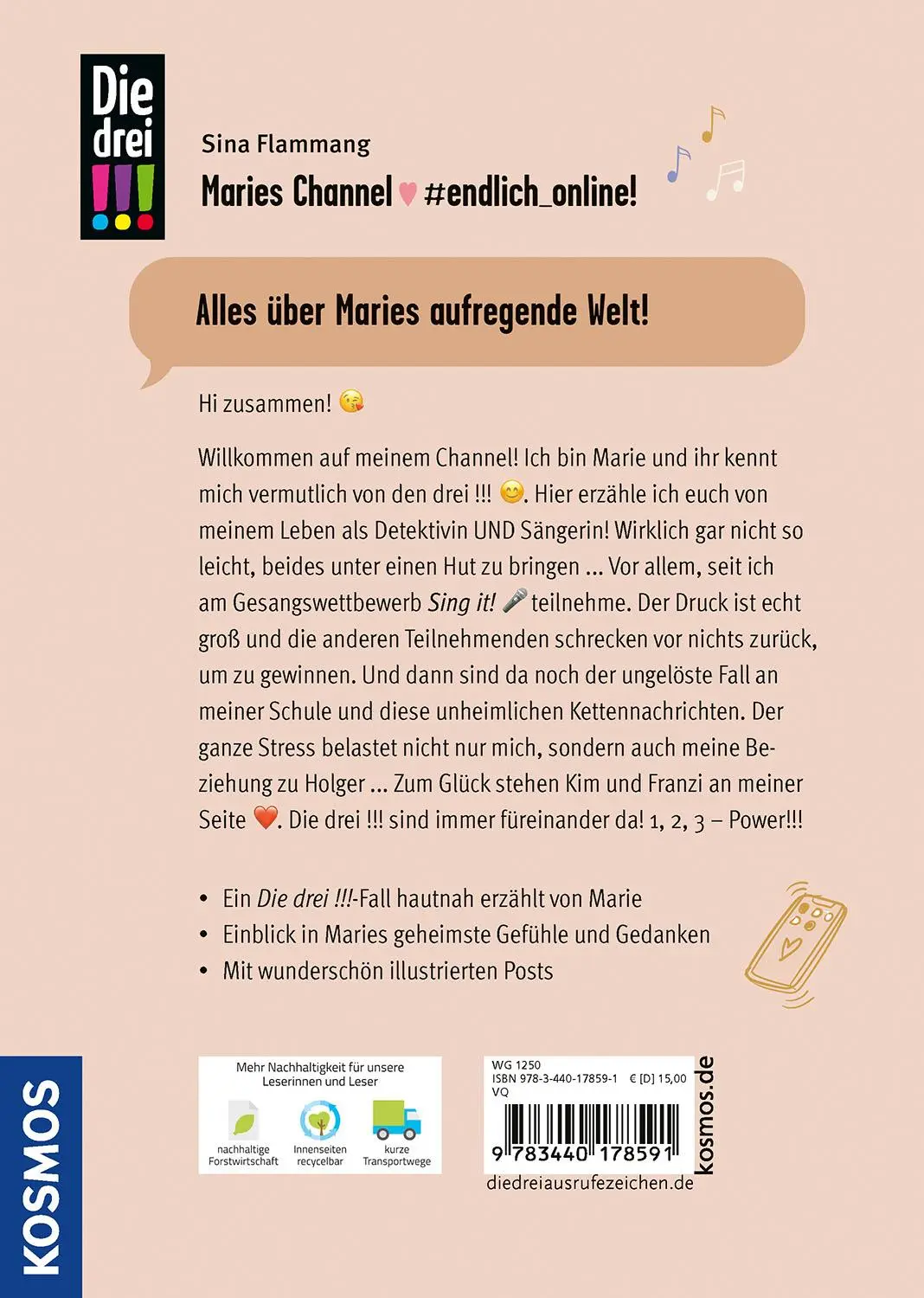 Rückseite: 9783440178591 | Die drei !!!, Maries Channel, #endlich_online | Sina Flammang | Buch