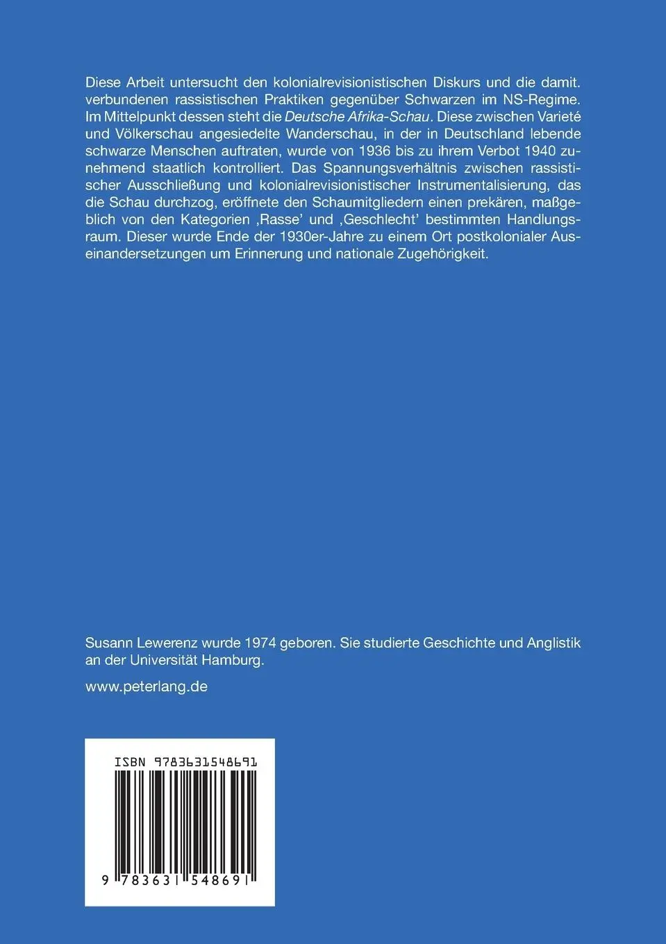 Rückseite: 9783631548691 | Die 'Deutsche Afrika-Schau' (1935-1940) | Susann Lewerenz | Buch