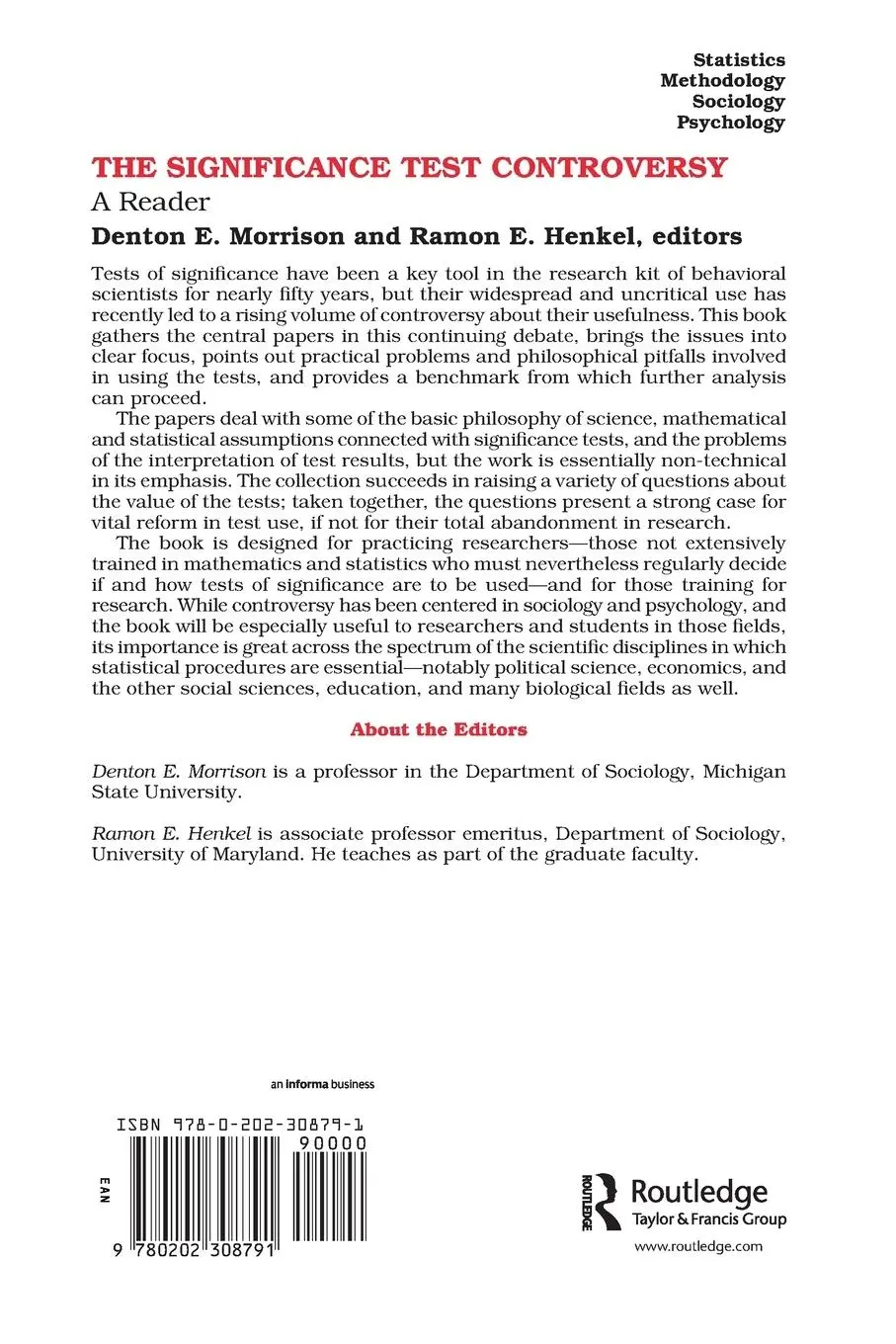 Rückseite: 9780202308791 | The Significance Test Controversy | A Reader | Ramon E. Henkel | Buch