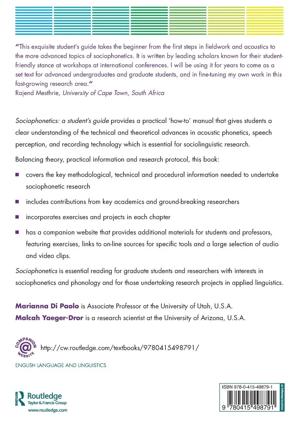 Rückseite: 9780415498791 | Sociophonetics | A Student's Guide | Marianna Di Paolo (u. a.) | Buch