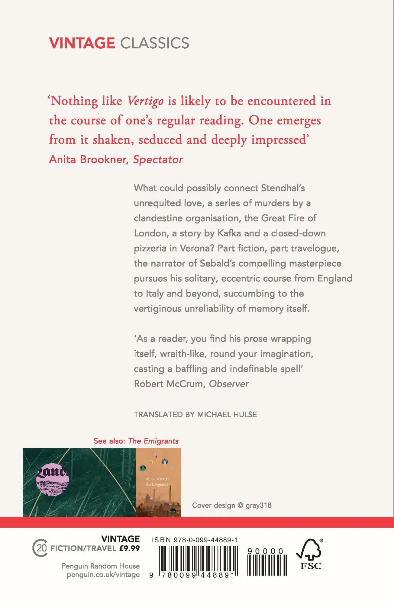 Rückseite: 9780099448891 | Vertigo | W. G. Sebald | Taschenbuch | 272 S. | Englisch | 2002