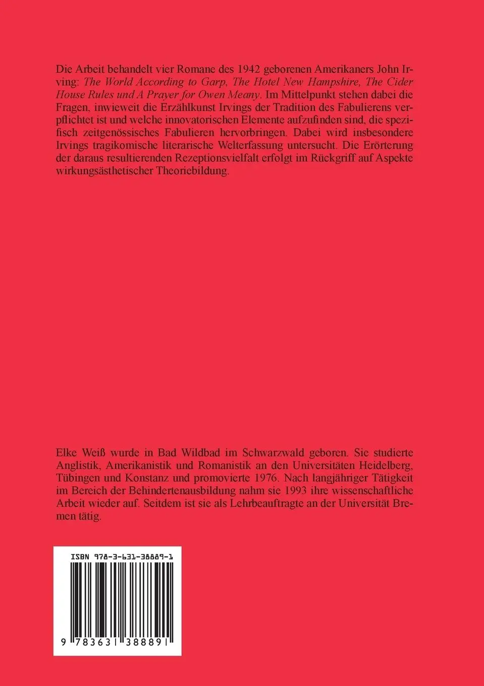 Rückseite: 9783631388891 | John Irving und die Kunst des Fabulierens | Elke Weiß | Taschenbuch