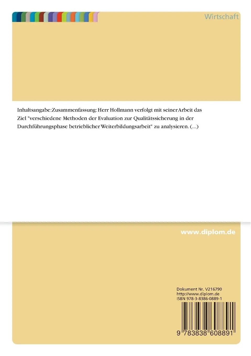 Rückseite: 9783838608891 | Qualitätscontrolling in der Personalentwicklung | Jens Hollmann | Buch