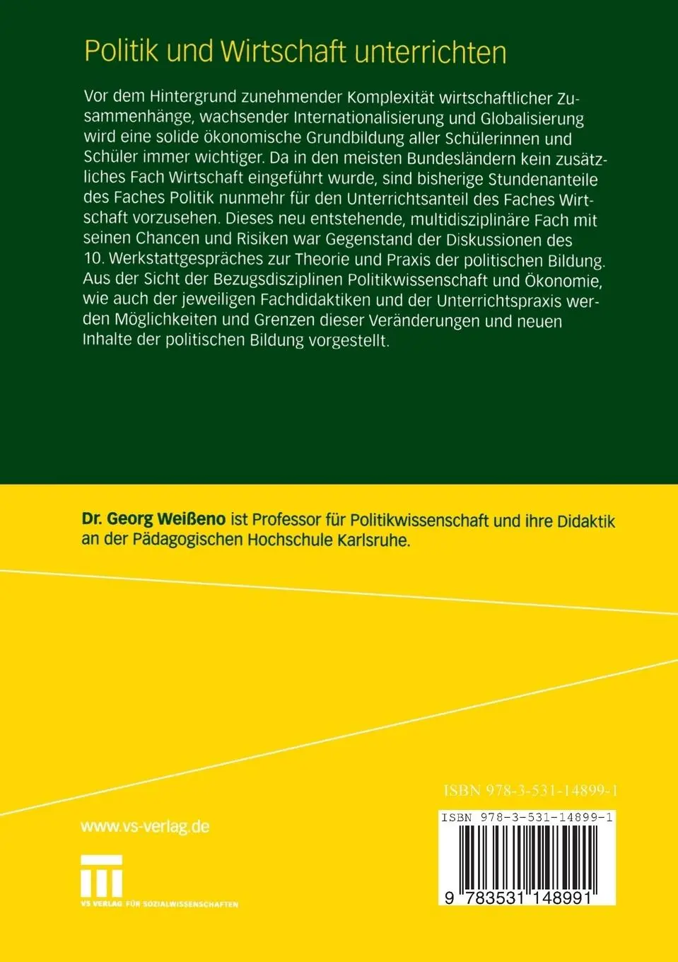Rückseite: 9783531148991 | Politik und Wirtschaft unterrichten | Georg Weißeno | Taschenbuch
