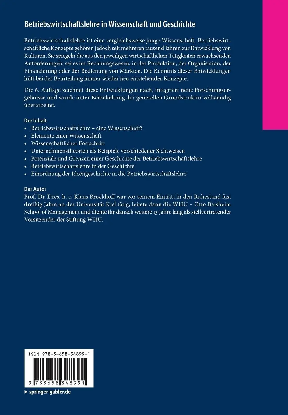 Rückseite: 9783658348991 | Betriebswirtschaftslehre in Wissenschaft und Geschichte | Eine Skizze