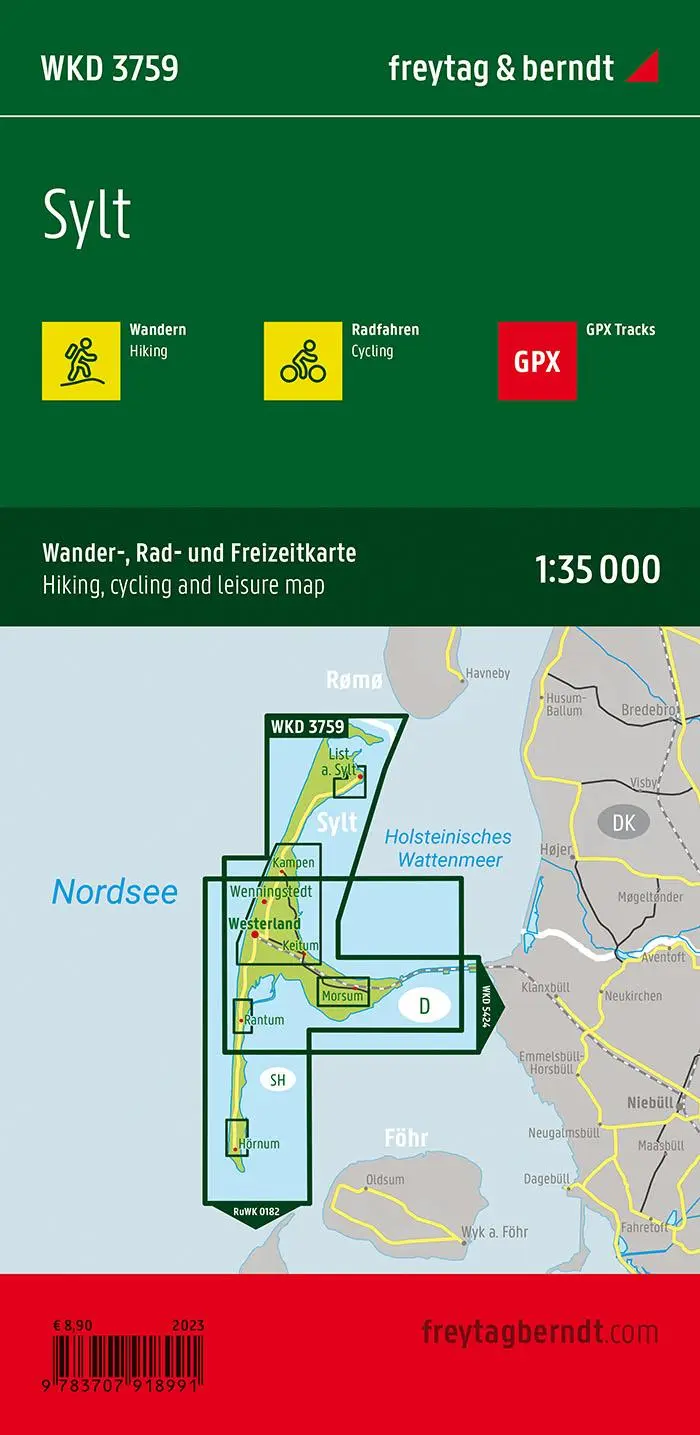 Rückseite: 9783707918991 | Sylt, Wander-, Rad- und Freizeitkarte 1:35.000, freytag &amp; berndt,...