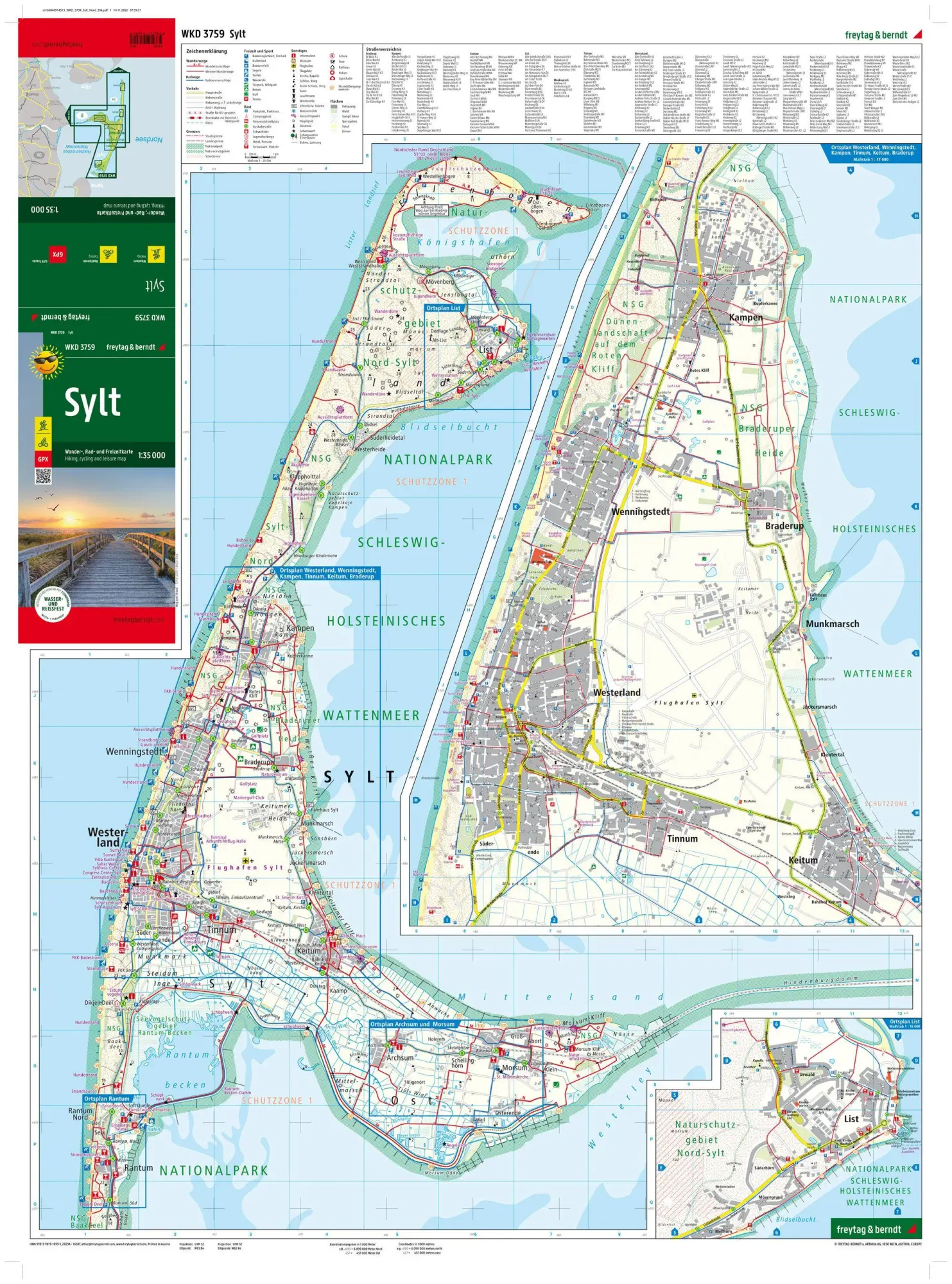 Bild: 9783707918991 | Sylt, Wander-, Rad- und Freizeitkarte 1:35.000, freytag &amp; berndt,...