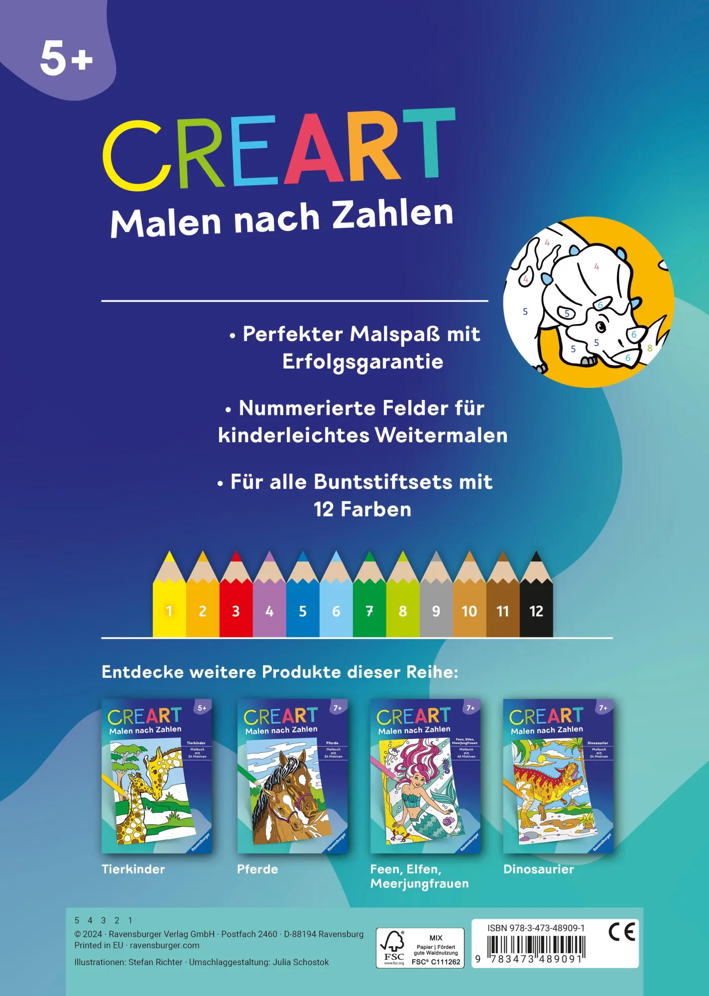 Rückseite: 9783473489091 | CreArt Malen nach Zahlen ab 5: Dinosaurier | Stefan Richter | Buch