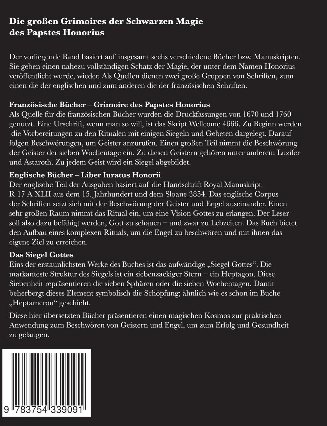Rückseite: 9783754339091 | Die großen Grimoires der Schwarzen Magie des Papstes Honorius | Buch