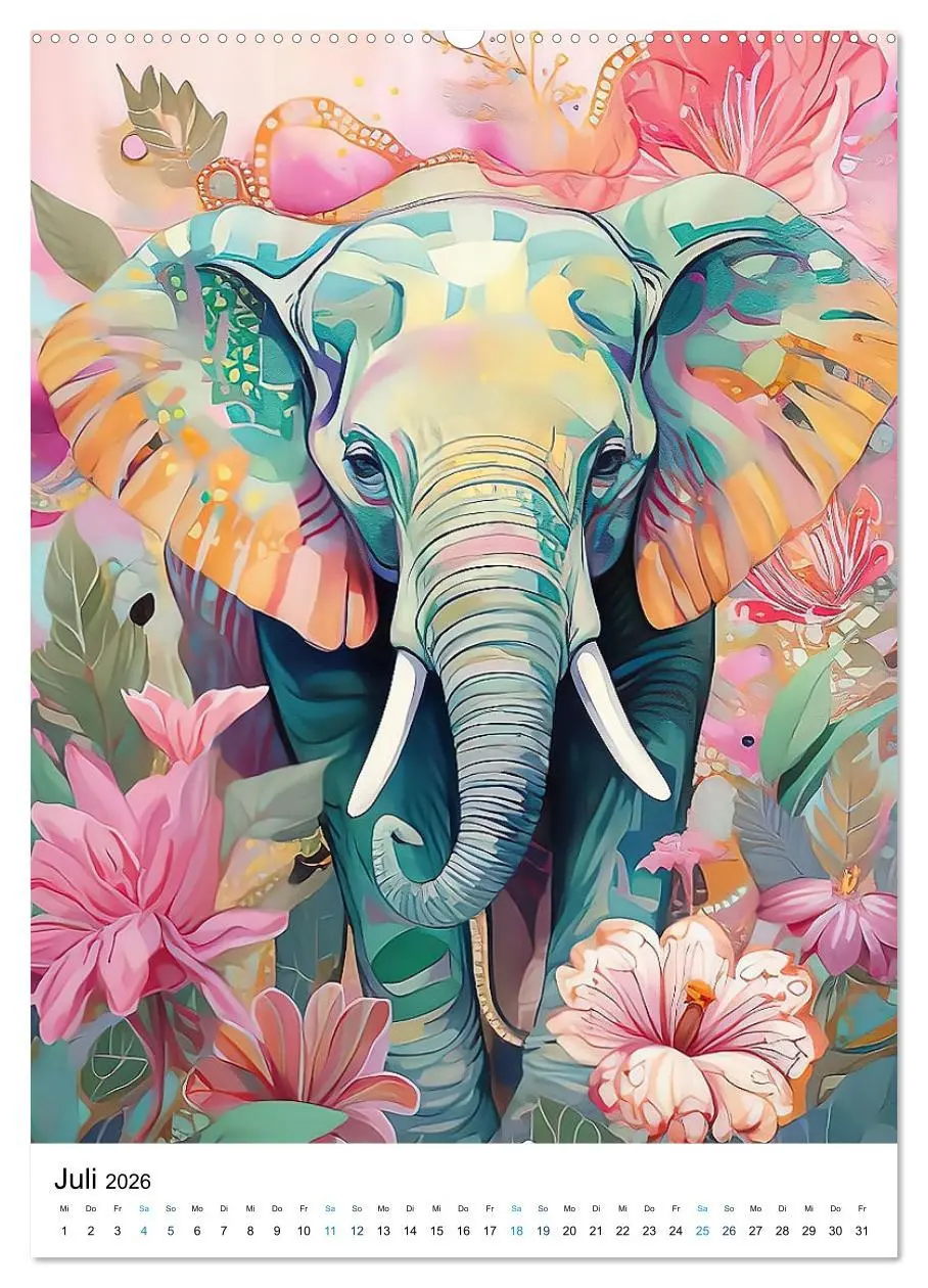 Bild: 9783516279191 | Farbenfrohe Elefanten (Wandkalender 2026 DIN A2 hoch), CALVENDO...