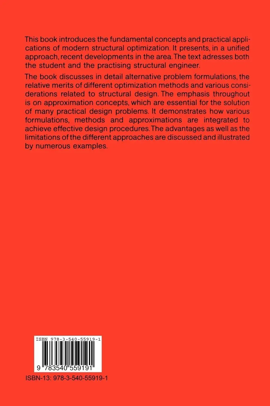 Rückseite: 9783540559191 | Structural Optimization | Fundamentals and Applications | Uri Kirsch