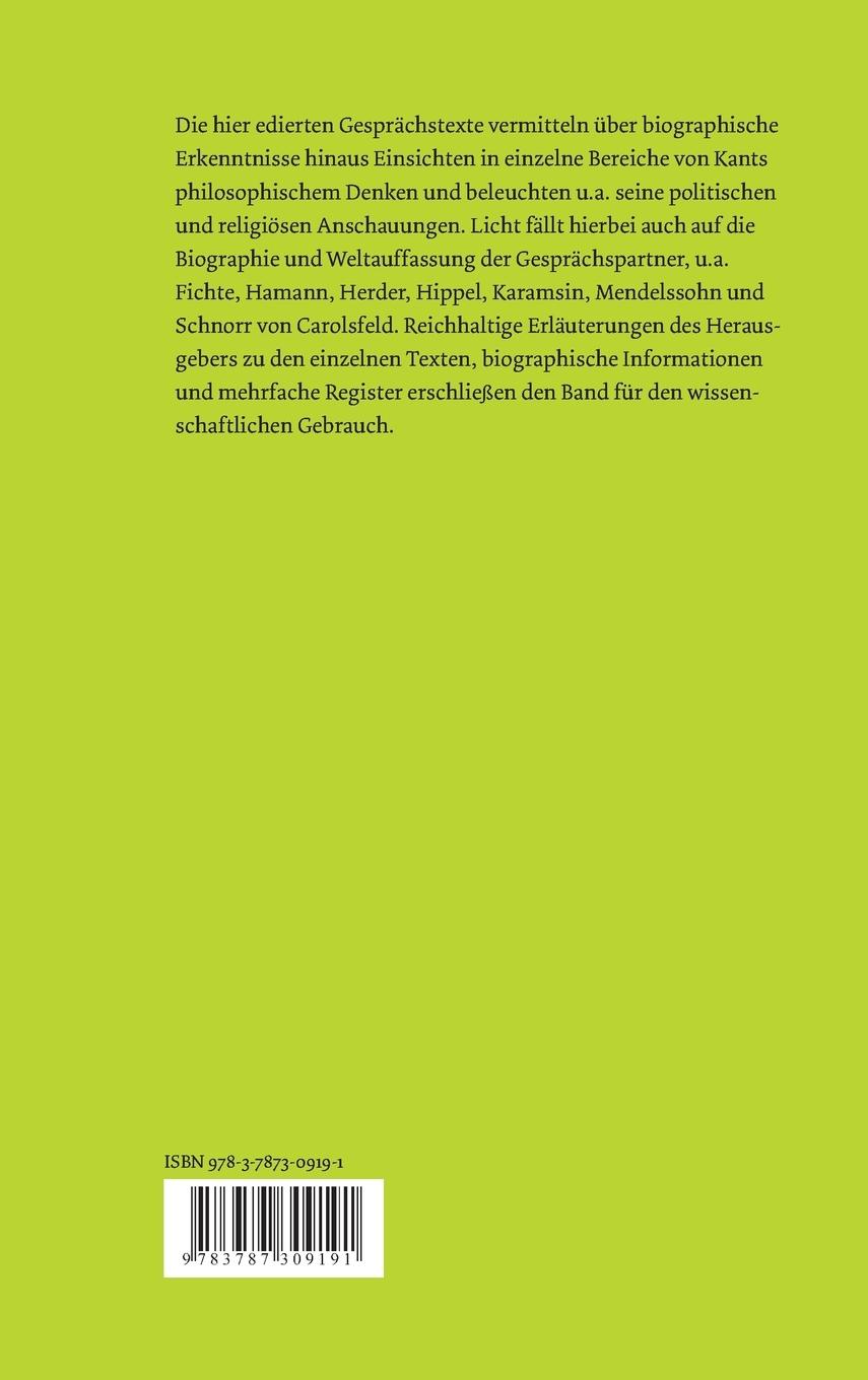 Rückseite: 9783787309191 | Immanuel Kant in Rede und Gespräch | Rudolf Malter | Buch | 644 S.