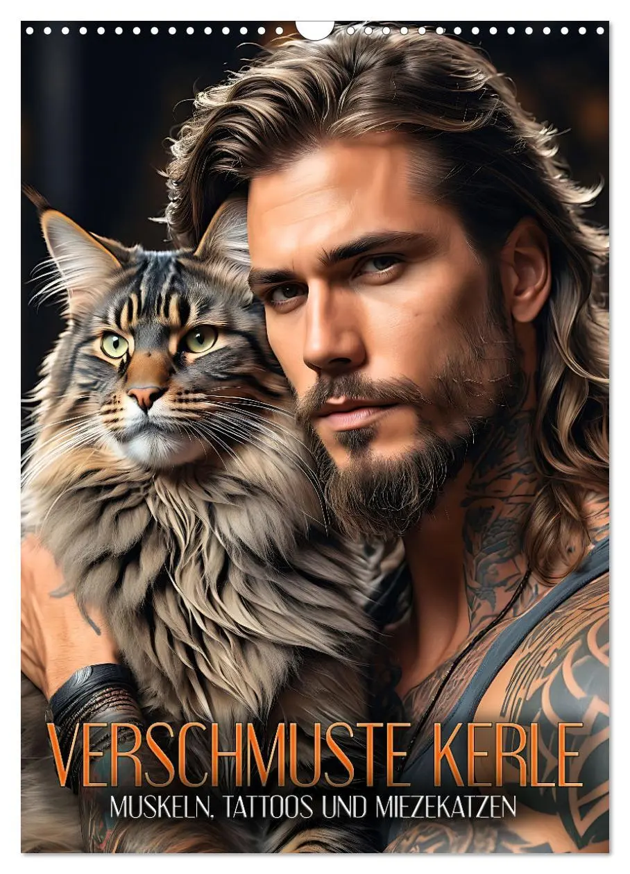 Cover: 9783516269291 | Verschmuste Kerle - Muskeln, Tattoos und Miezekatzen (Wandkalender...