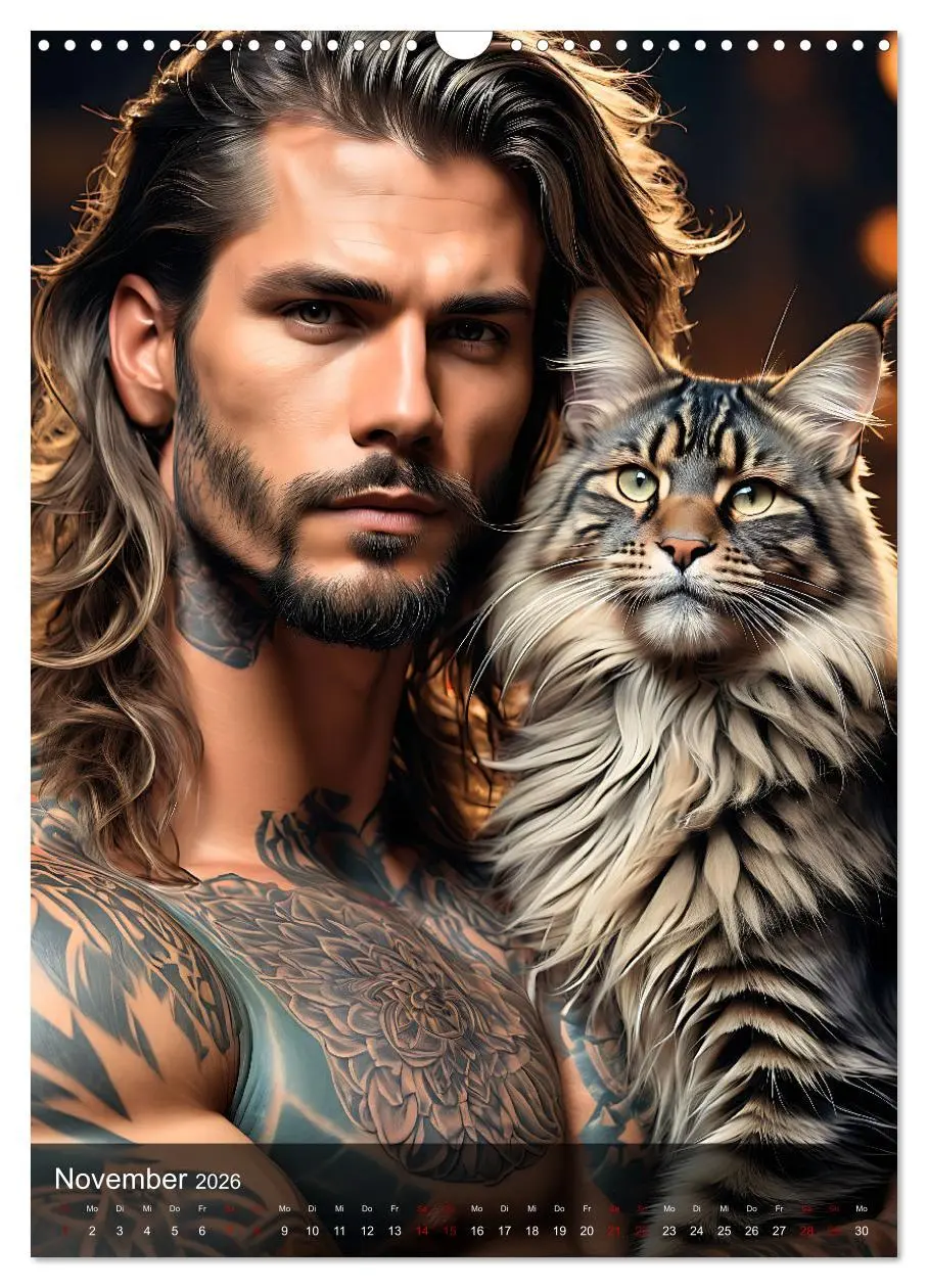 Bild: 9783516269291 | Verschmuste Kerle - Muskeln, Tattoos und Miezekatzen (Wandkalender...