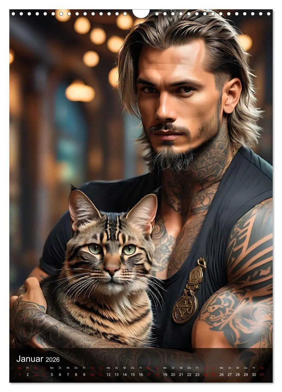Bild: 9783516269291 | Verschmuste Kerle - Muskeln, Tattoos und Miezekatzen (Wandkalender...