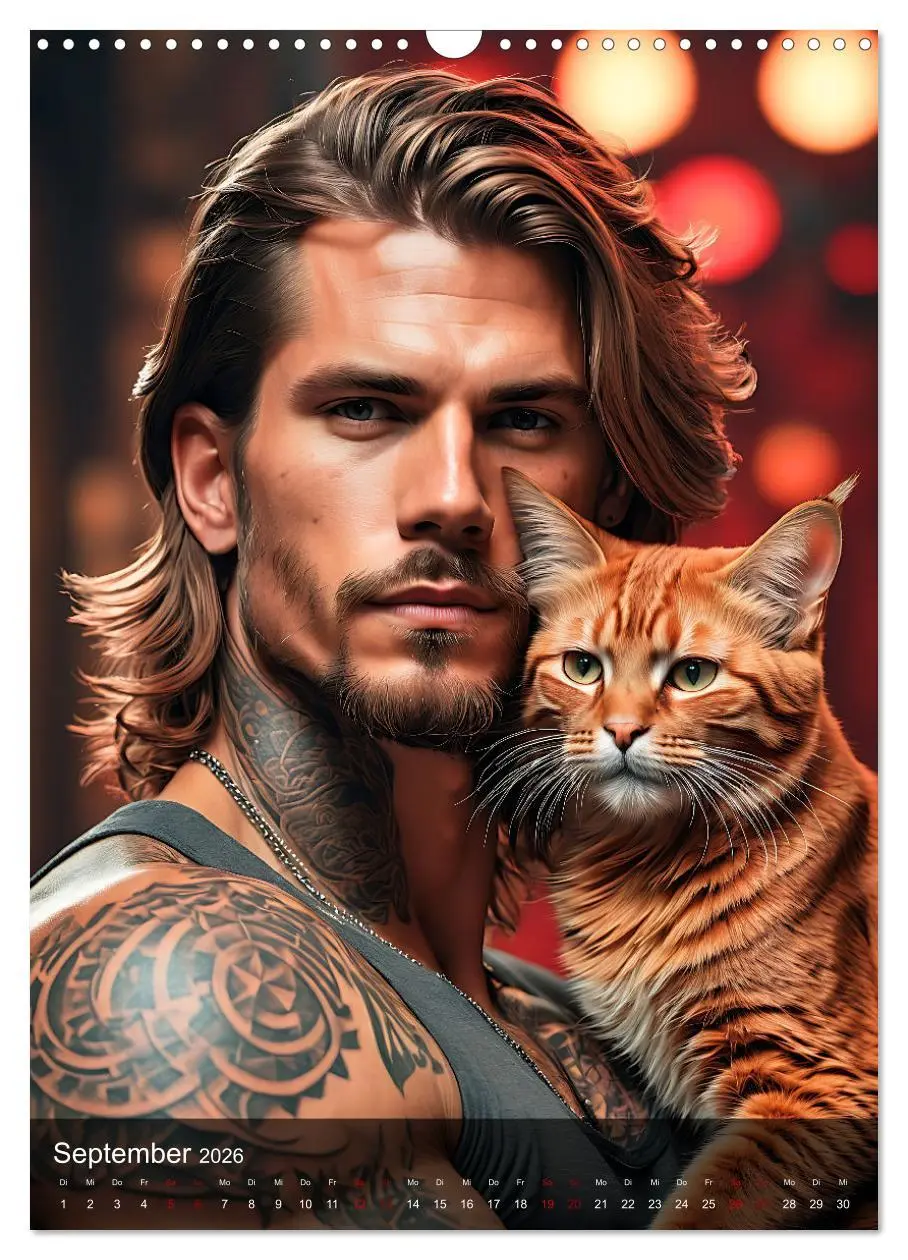 Bild: 9783516269291 | Verschmuste Kerle - Muskeln, Tattoos und Miezekatzen (Wandkalender...