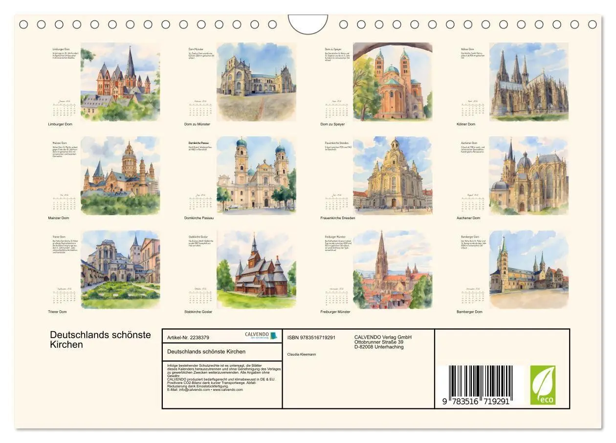 Bild: 9783516719291 | Deutschlands schönste Kirchen (Wandkalender 2026 DIN A4 quer),...