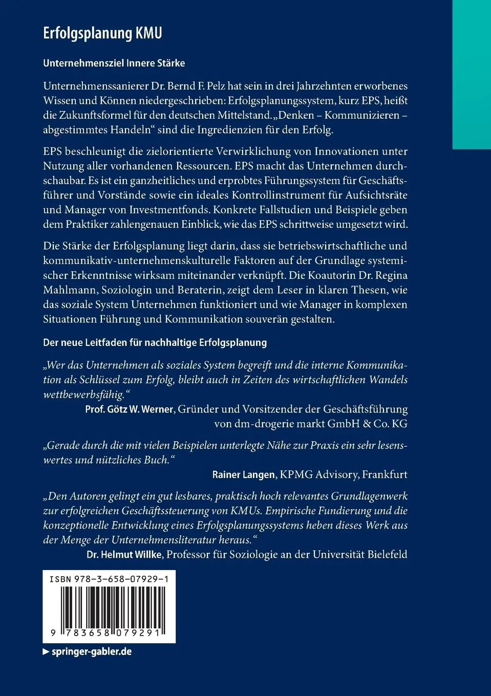 Rückseite: 9783658079291 | Erfolgsplanung KMU | Bernd F. Pelz (u. a.) | Taschenbuch | xv | 2015