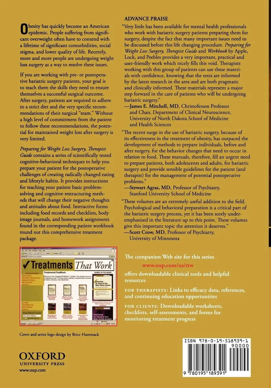 Rückseite: 9780195189391 | Preparing for Weight Loss Surgery | Therapist Guide | Apple (u. a.)