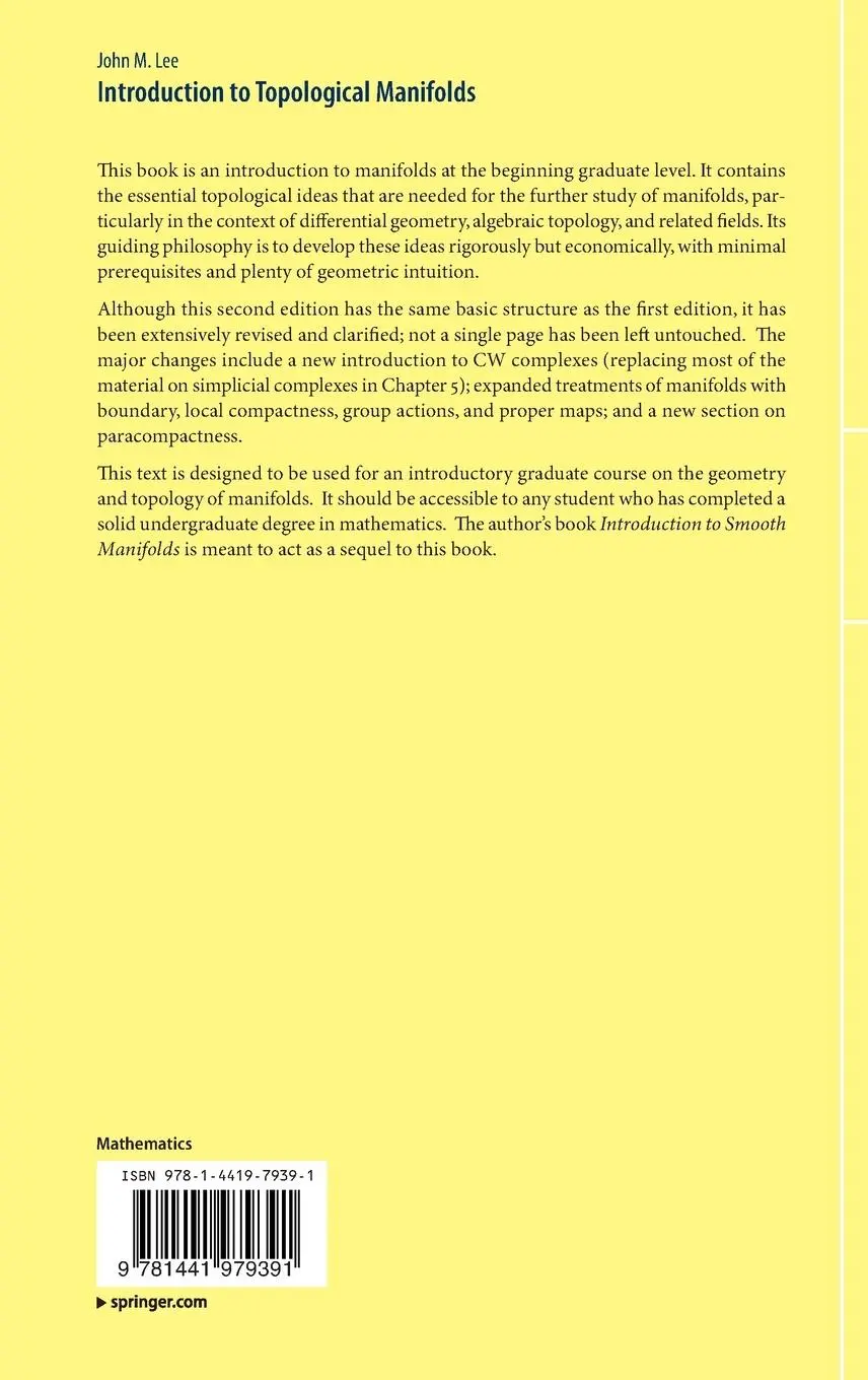 Rückseite: 9781441979391 | Introduction to Topological Manifolds | John Lee | Buch | xvii | 2010