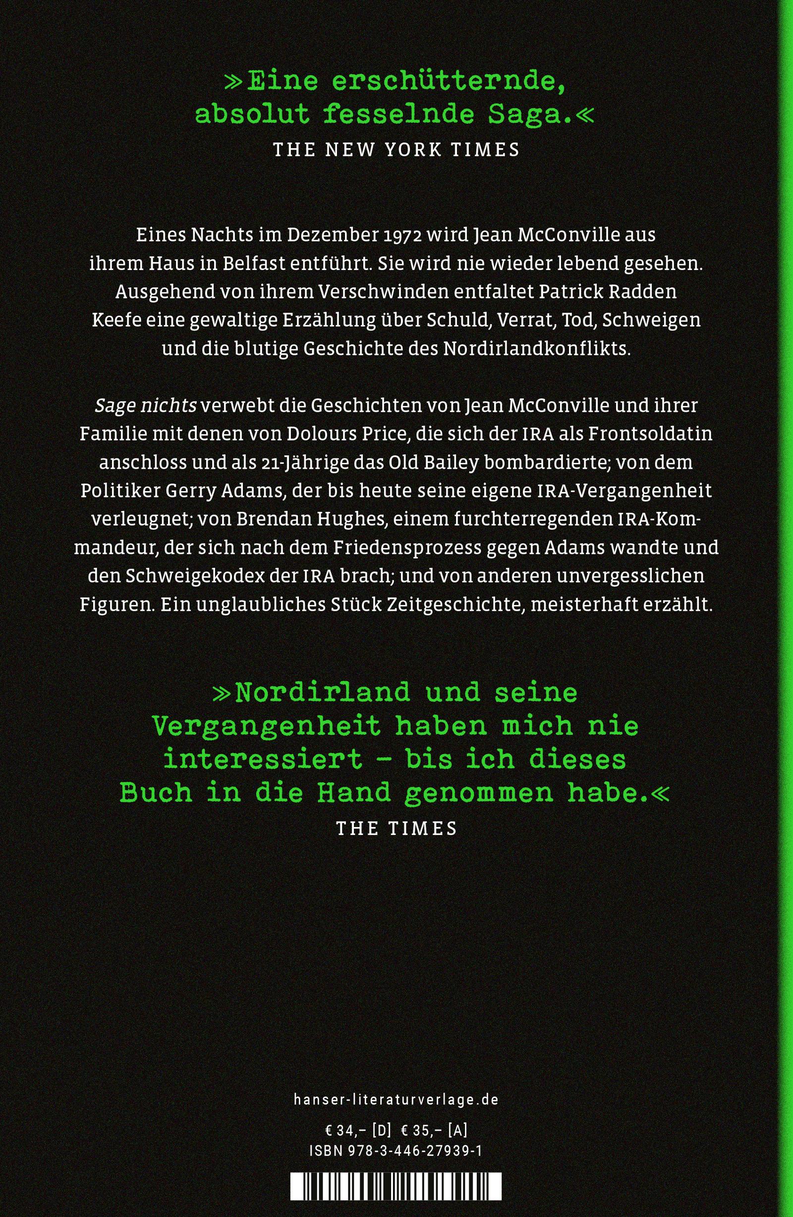 Bild: 9783446279391 | Sage nichts | Mord und Verrat in Nordirland | Patrick Radden Keefe