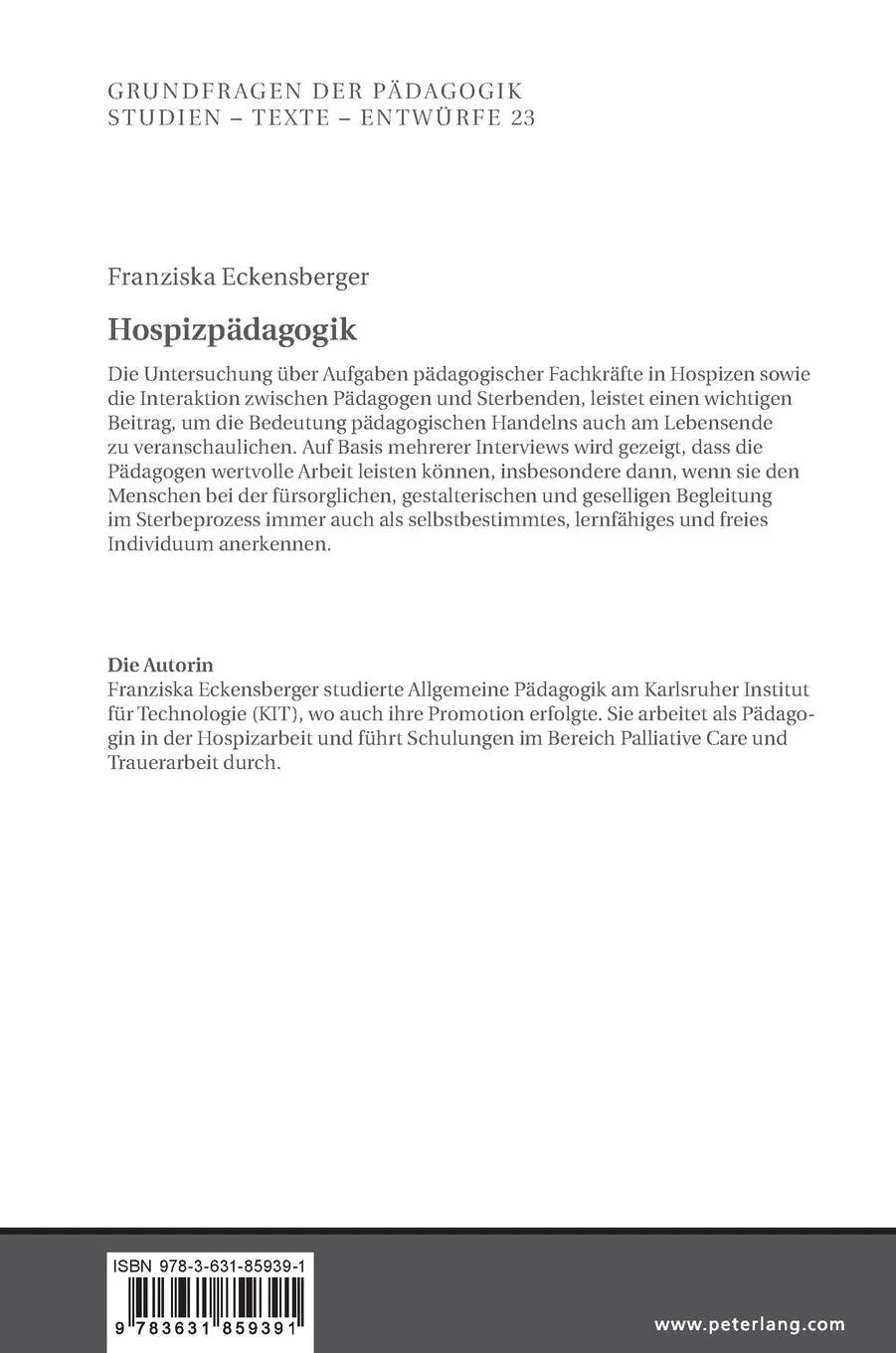 Rückseite: 9783631859391 | Hospizpädagogik | Pädagogisch handeln in der Sterbephase des Menschen