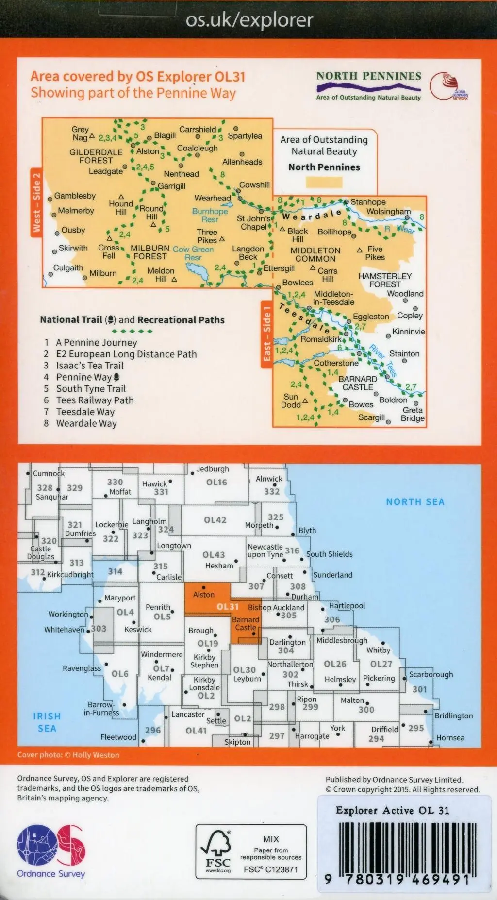 Bild: 9780319469491 | North Pennines - Teesdale &amp; Weardale | Ordnance Survey | (Land-)Karte