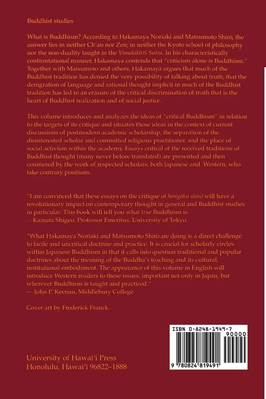 Rückseite: 9780824819491 | Pruning the Bodhi Tree | The Storm Over Critical Buddhism | Buch