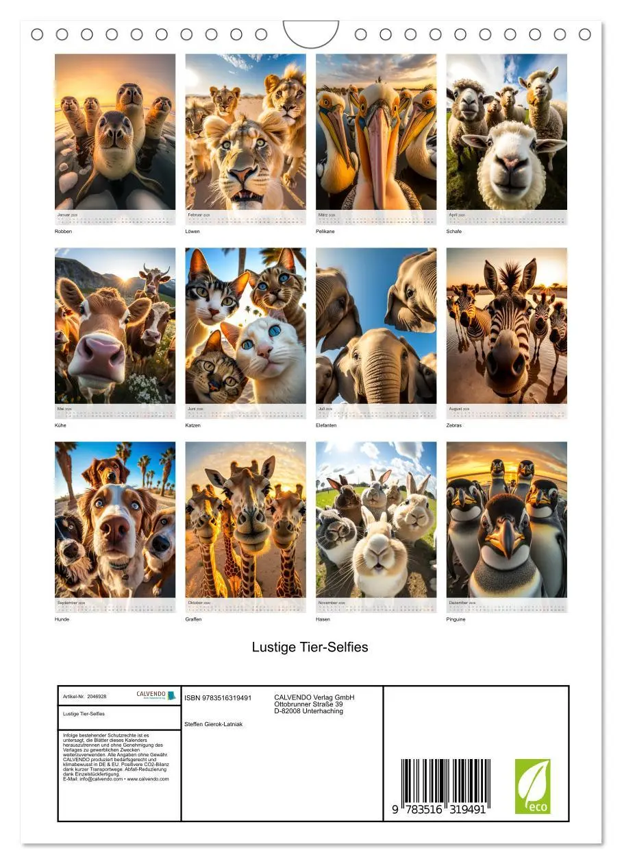 Bild: 9783516319491 | Lustige Tier-Selfies (Wandkalender 2026 DIN A4 hoch), CALVENDO...