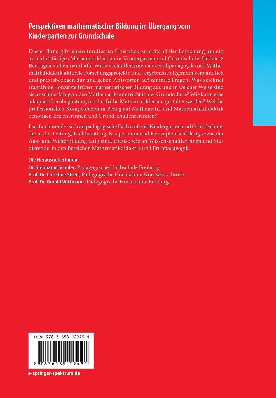 Rückseite: 9783658129491 | Perspektiven mathematischer Bildung im Übergang vom Kindergarten...