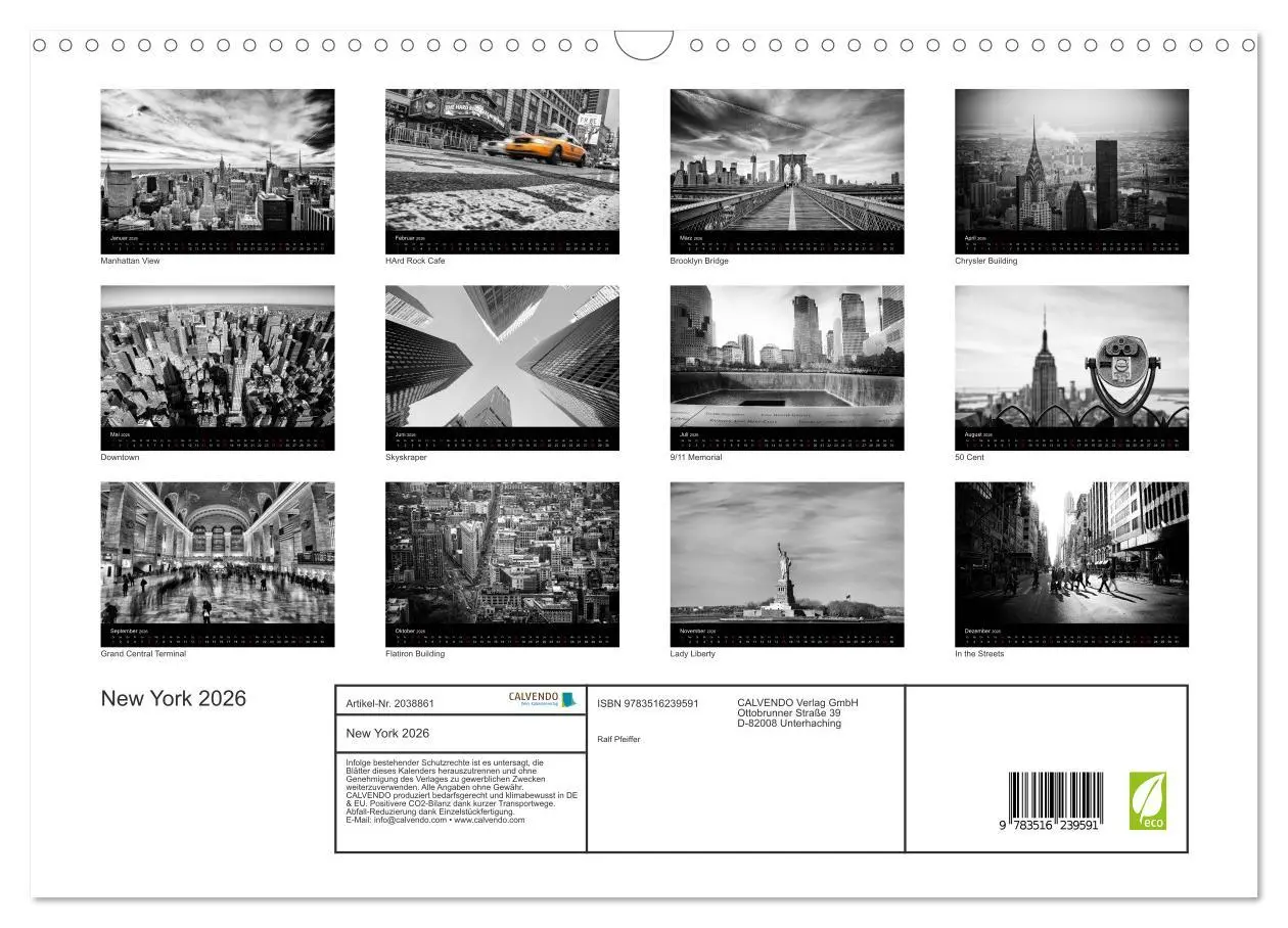 Bild: 9783516239591 | New York 2026 (Wandkalender 2026 DIN A3 quer), CALVENDO Monatskalender