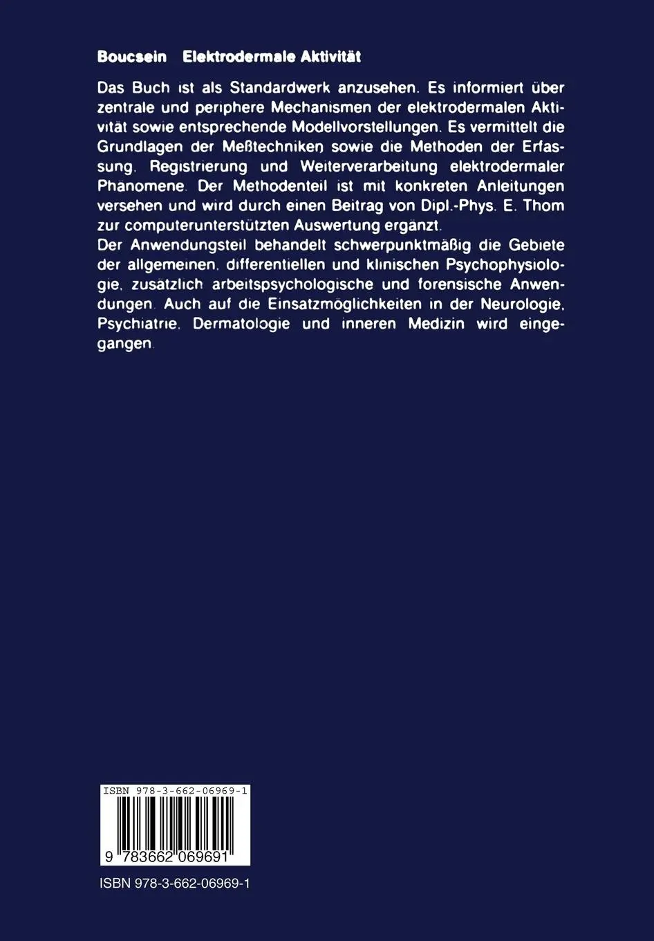 Rückseite: 9783662069691 | Elektrodermale Aktivität | Grundlagen, Methoden und Anwendungen | Buch