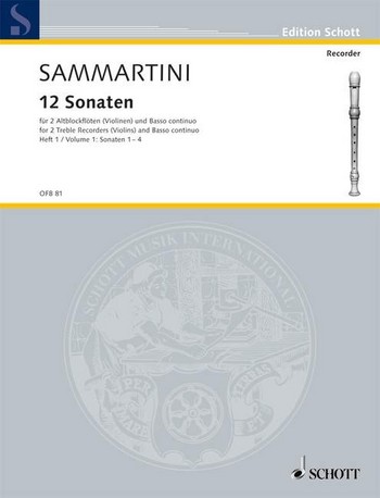 Cover: 9790001099691 | 12 Sonaten Heft 1 | Giuseppe Sammartini | Buch | 1986 | Schott Music