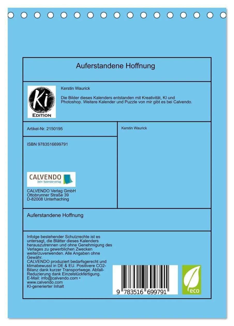 Bild: 9783516699791 | Auferstandene Hoffnung (Tischkalender 2026 DIN A5 hoch), CALVENDO...